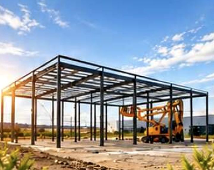 Structure métallique du bâtiment en cours de construction